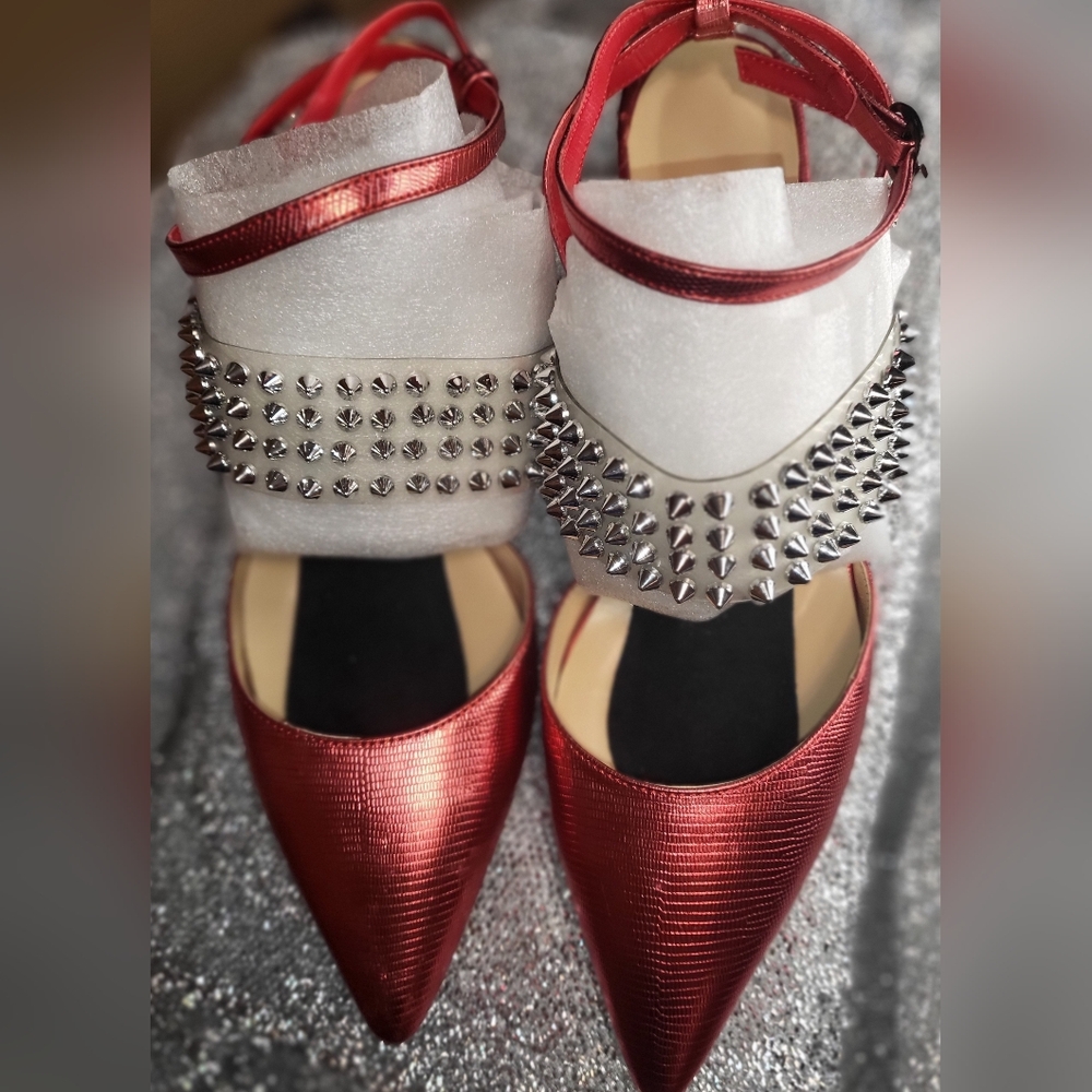 XYD Metallic Red Studded Heels